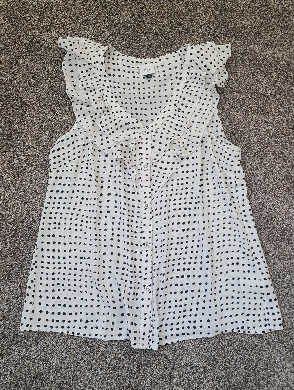 CAbi Black And White Polka Dot Sleevless Blouse Size Small #4553